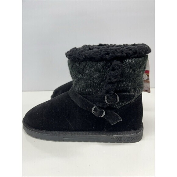 MukLuks Boots Womens 9 Alyx Winter Ankle Booties Ebony Faux Suede Fur Pull On - Picture 2 of 11
